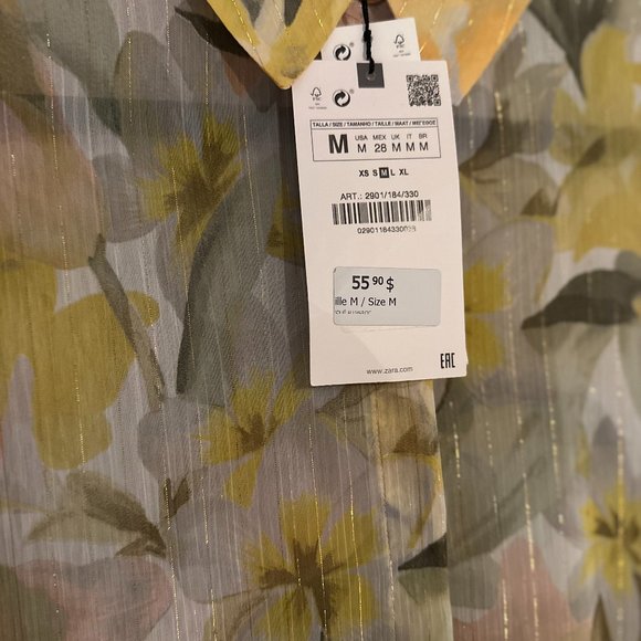 ZARA Floral Blouse With Metallic Thread - Picture 3 of 3